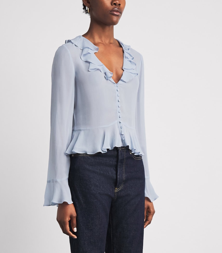 PAIGE Womens Peplum Getty Blouse Stardust Blue Image 4