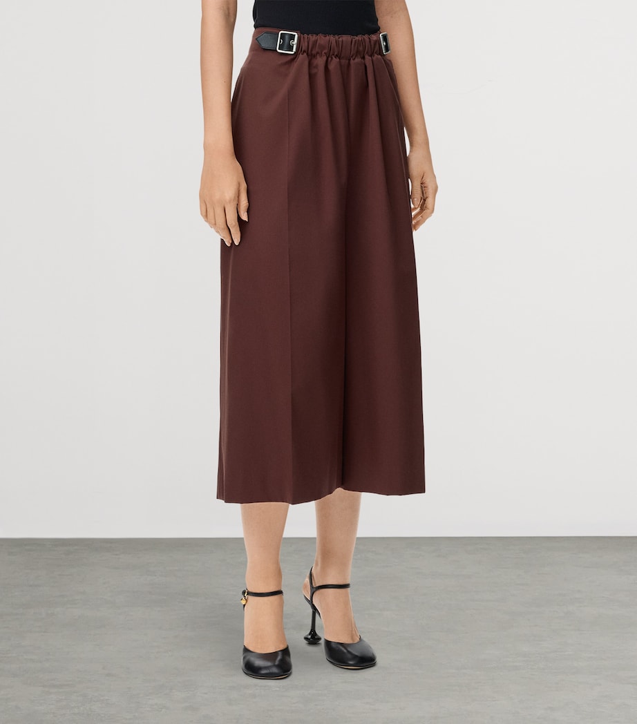 Cotton-Silk Buckled Cropped Wide-Leg Trousers COFFEE Image 3