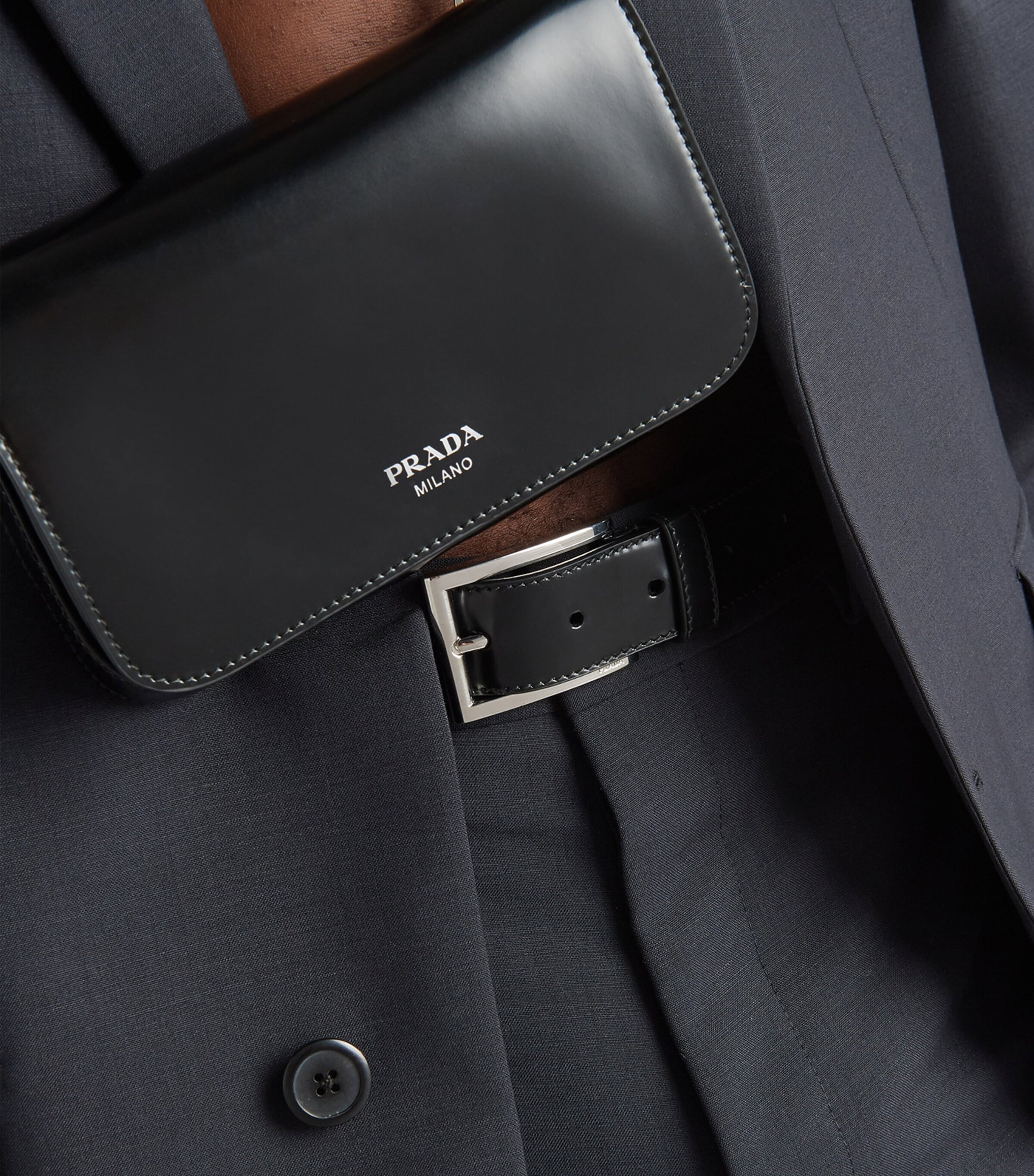 Prada Black Leather Square-Buckle Belt | Harrods UK