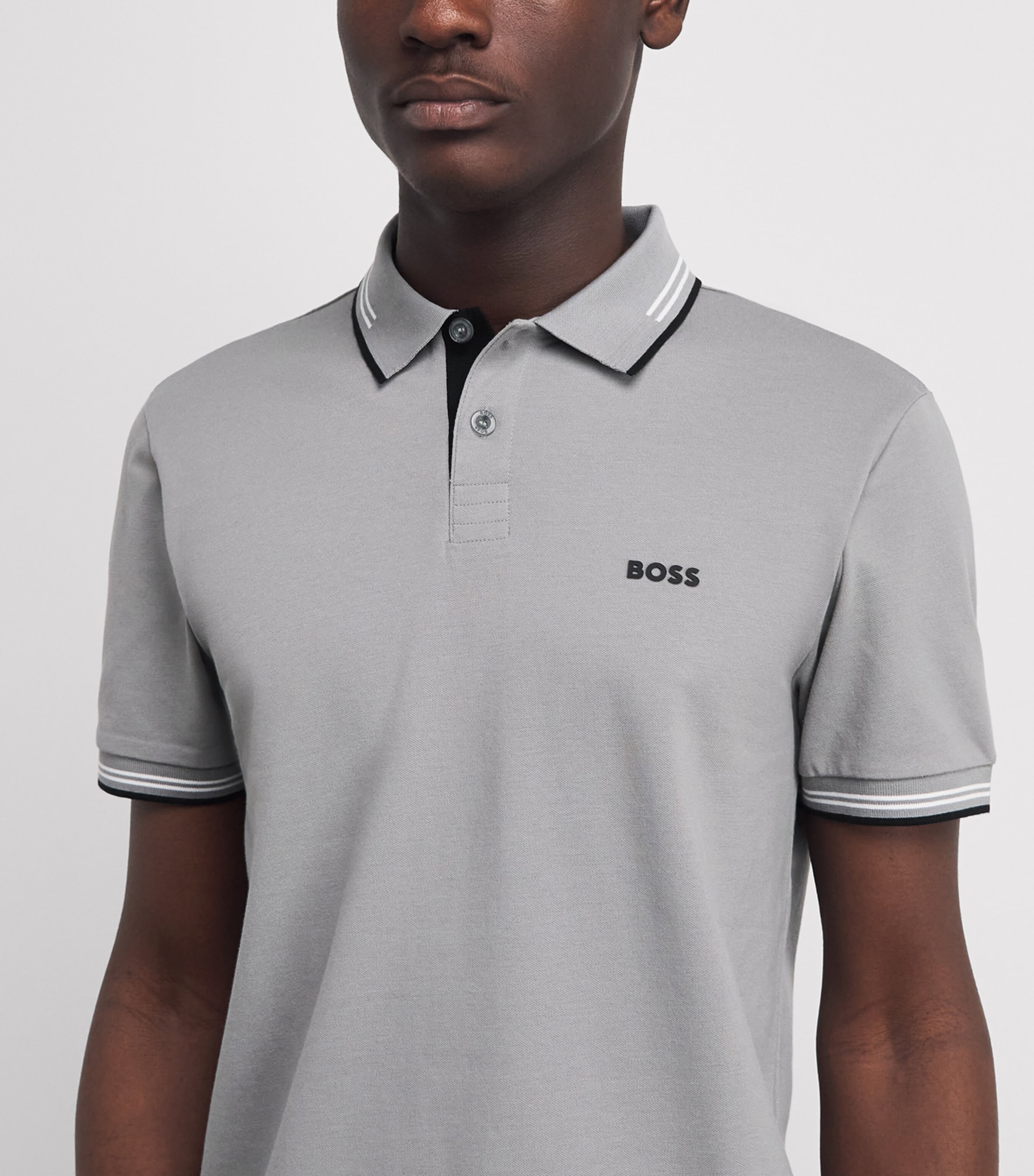 BOSS Mens Stretch-Cotton Logo Polo Shirt Open Image 3