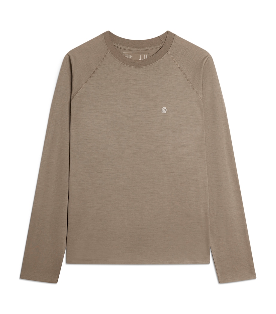 Dunhill Mens Wool-Cashmere Long-Sleeve T-Shirt Khaki Image 1