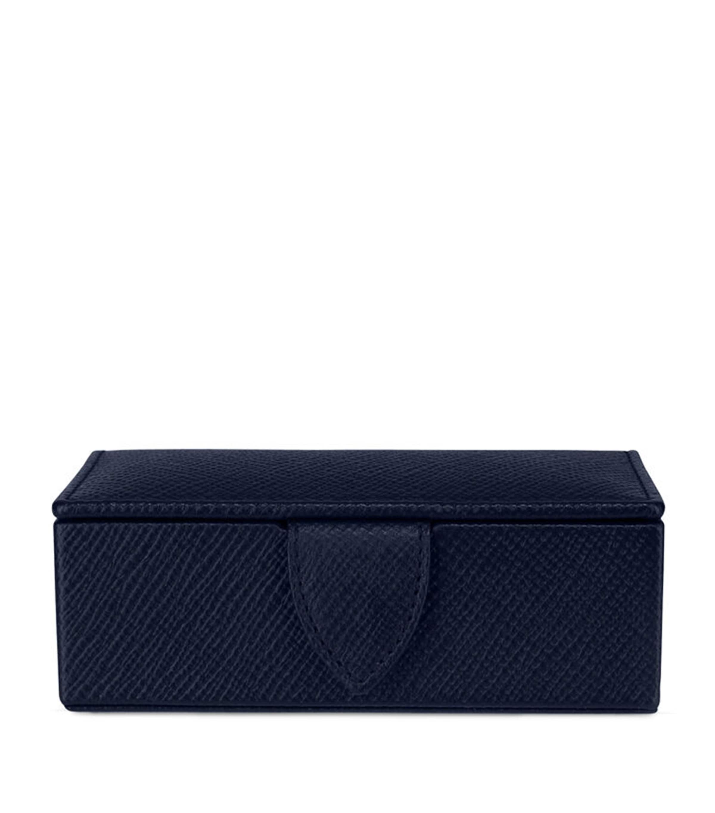 Smythson Leather Panama Cufflink Box In Blue