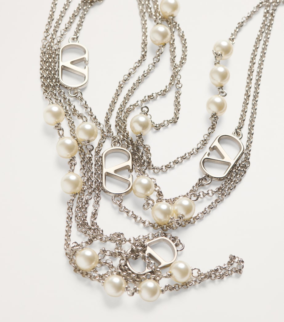 Faux Pearl VLogo Signature Necklace 6RU Image 3