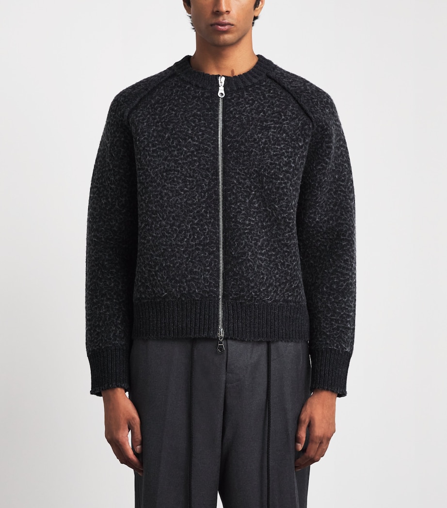 Craig Green Mens Wool-Blend Zip-Up Sweater Black/ Dark Grey Image 4