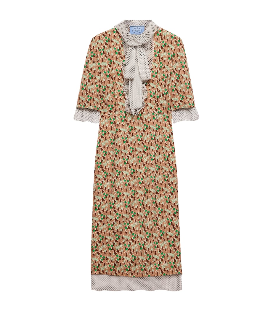 Prada Womens Silk-Blend Floral Midi Dress Image 1