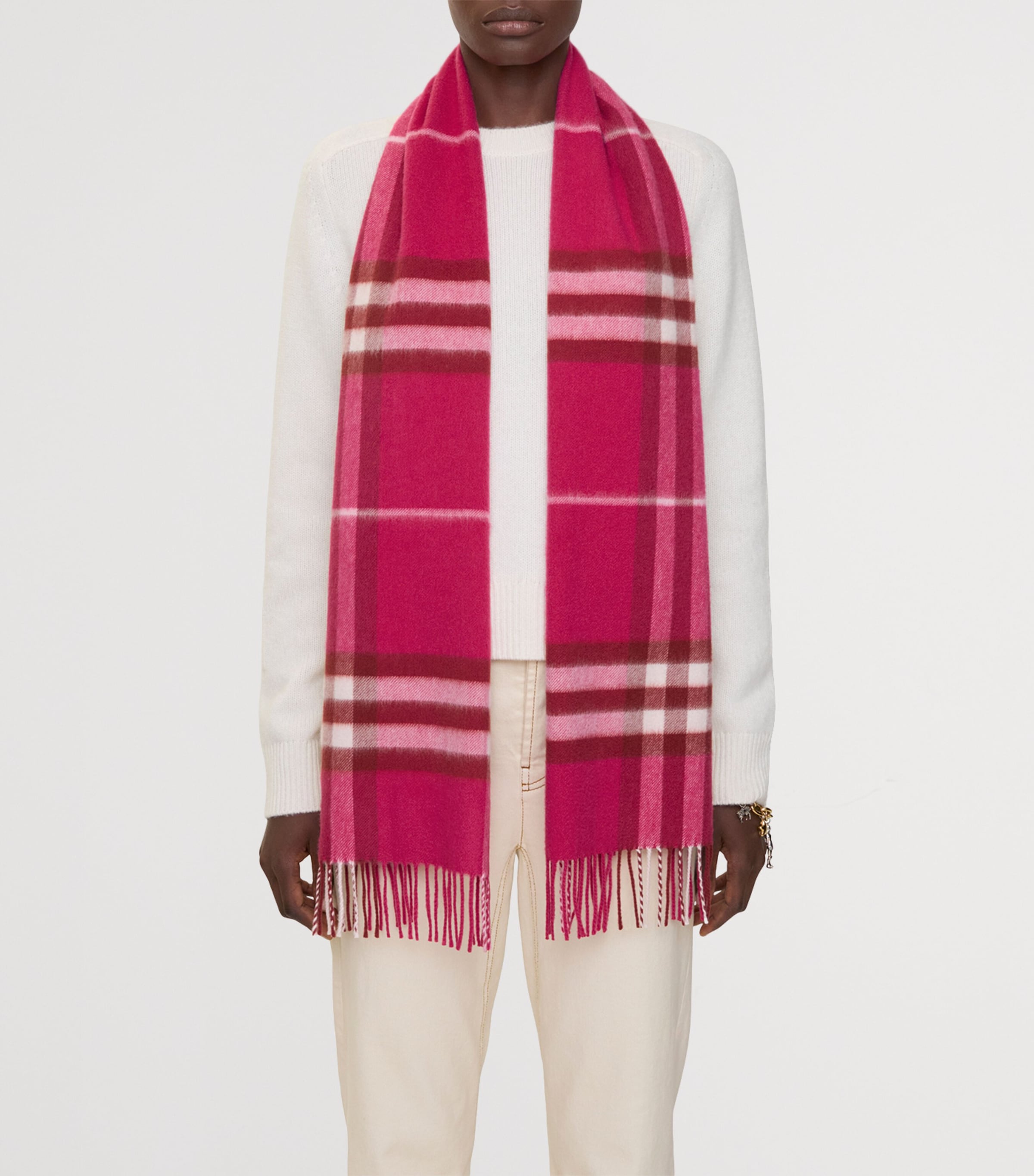 Cashmere Check Scarf JAM PINK Image 3