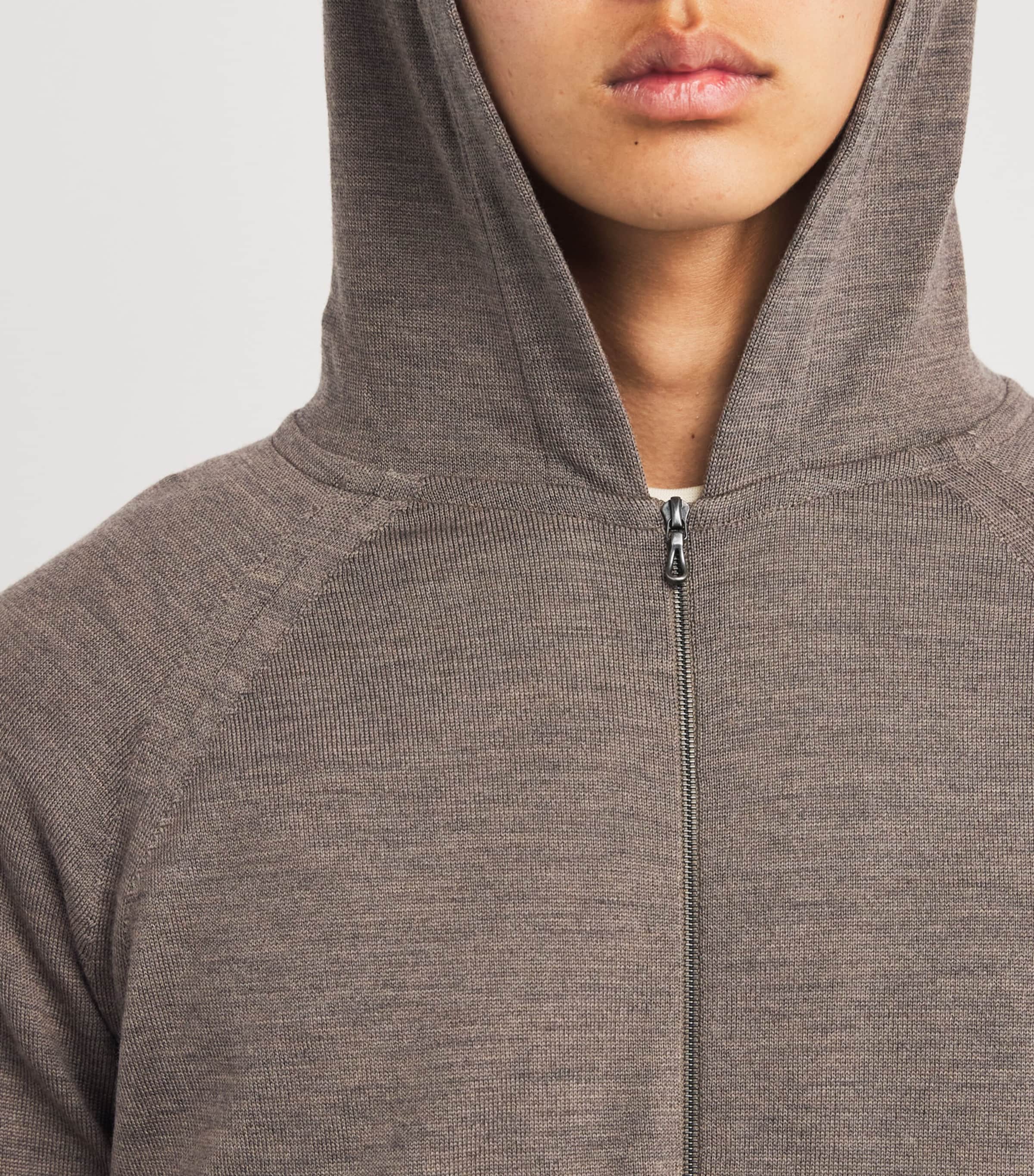 John Smedley Mens Extra Fine Merino Wool Carty Zip-Up Hoodie Mushroom Image 6