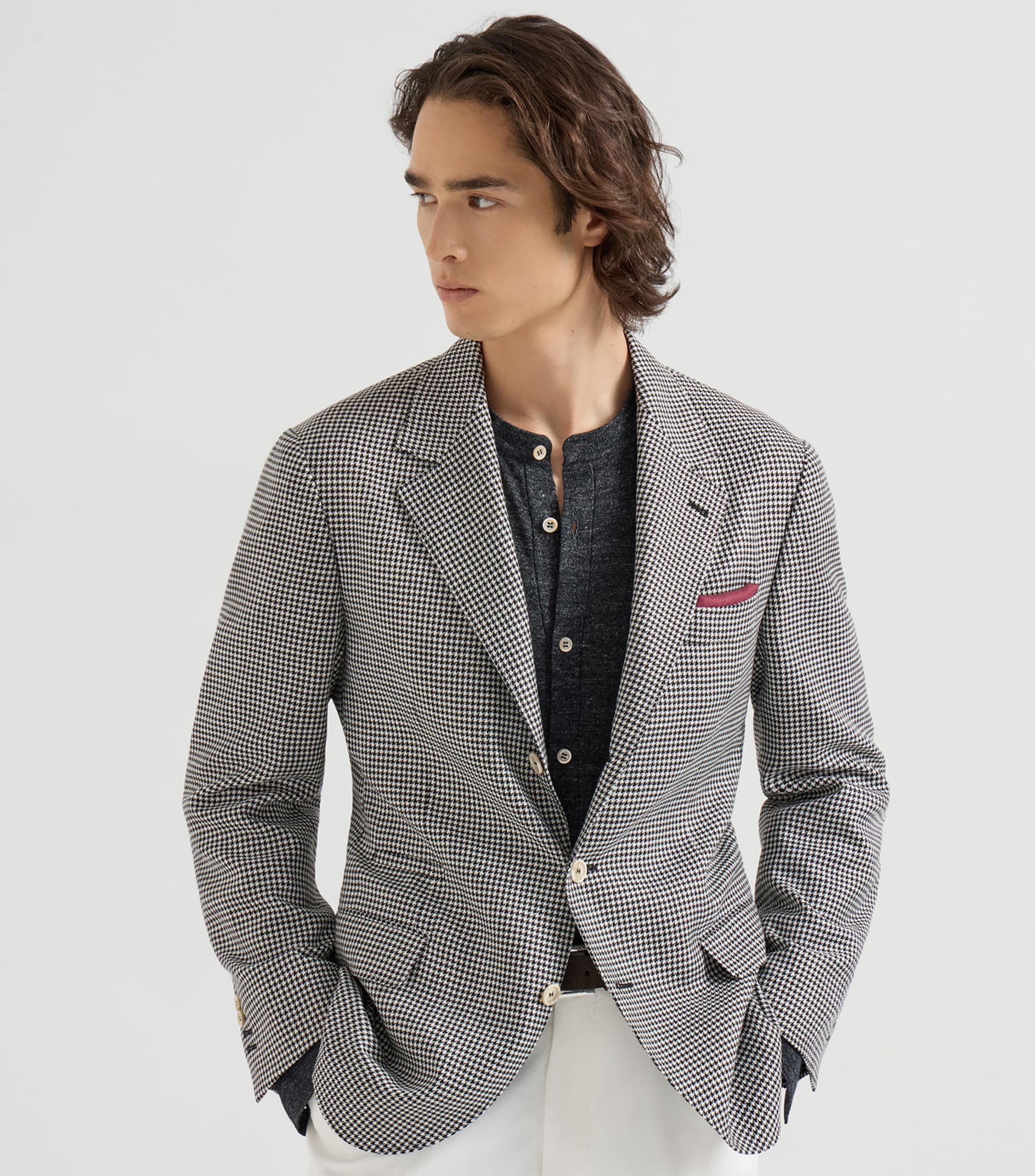 Virgin Wool-Blend Houndstooth Deconstructed Blazer C004 Image 2