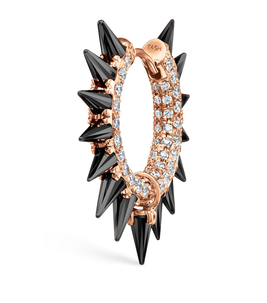 Rose Gold Black Moissanite Mohawk and Diamond Pavé Hoop Earring (9.5mm) ROSE GOLD Image 1