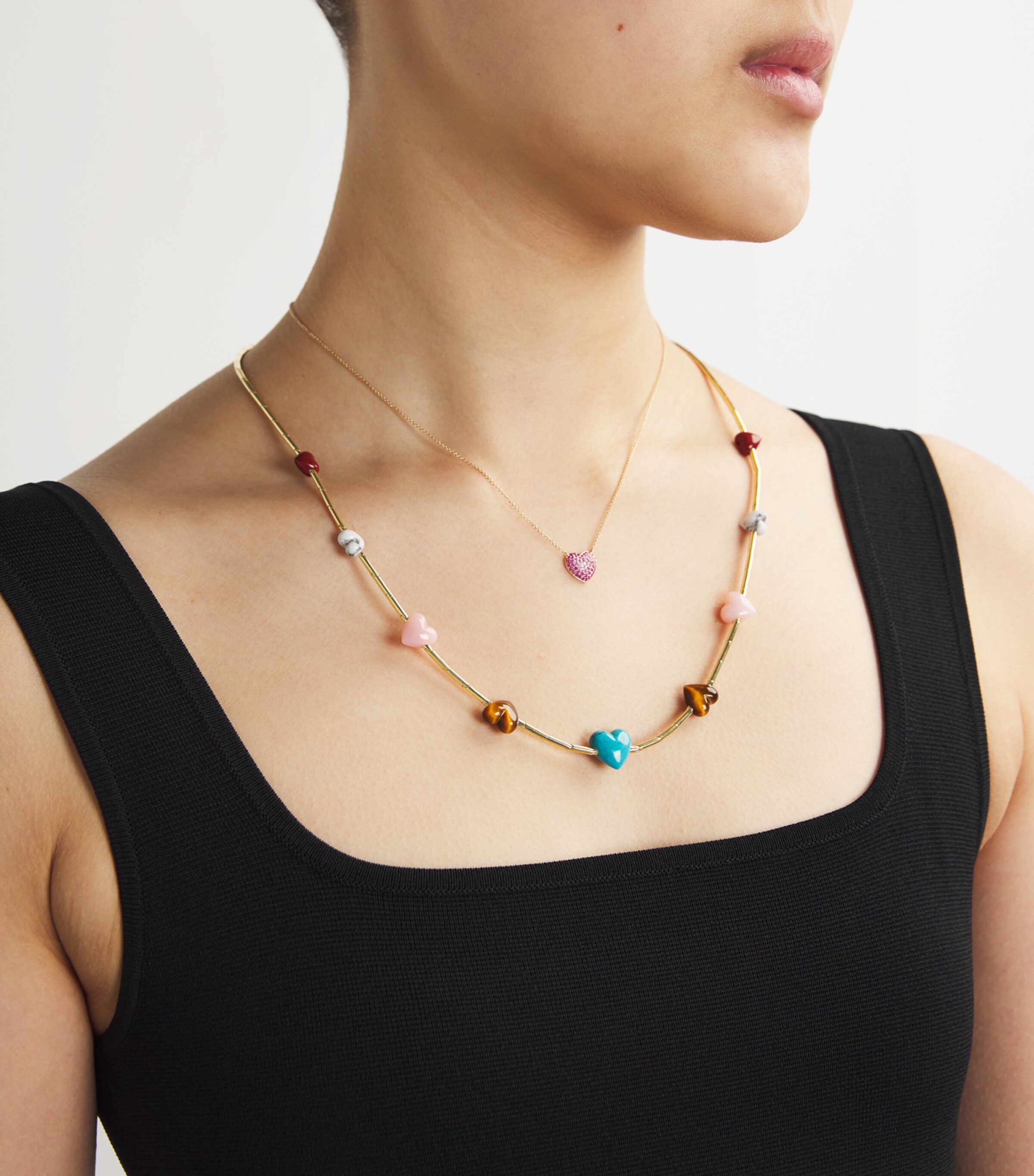 Yellow Gold and Mixed Stone Heart Canyon Necklace YELLOW GOLD Image 4