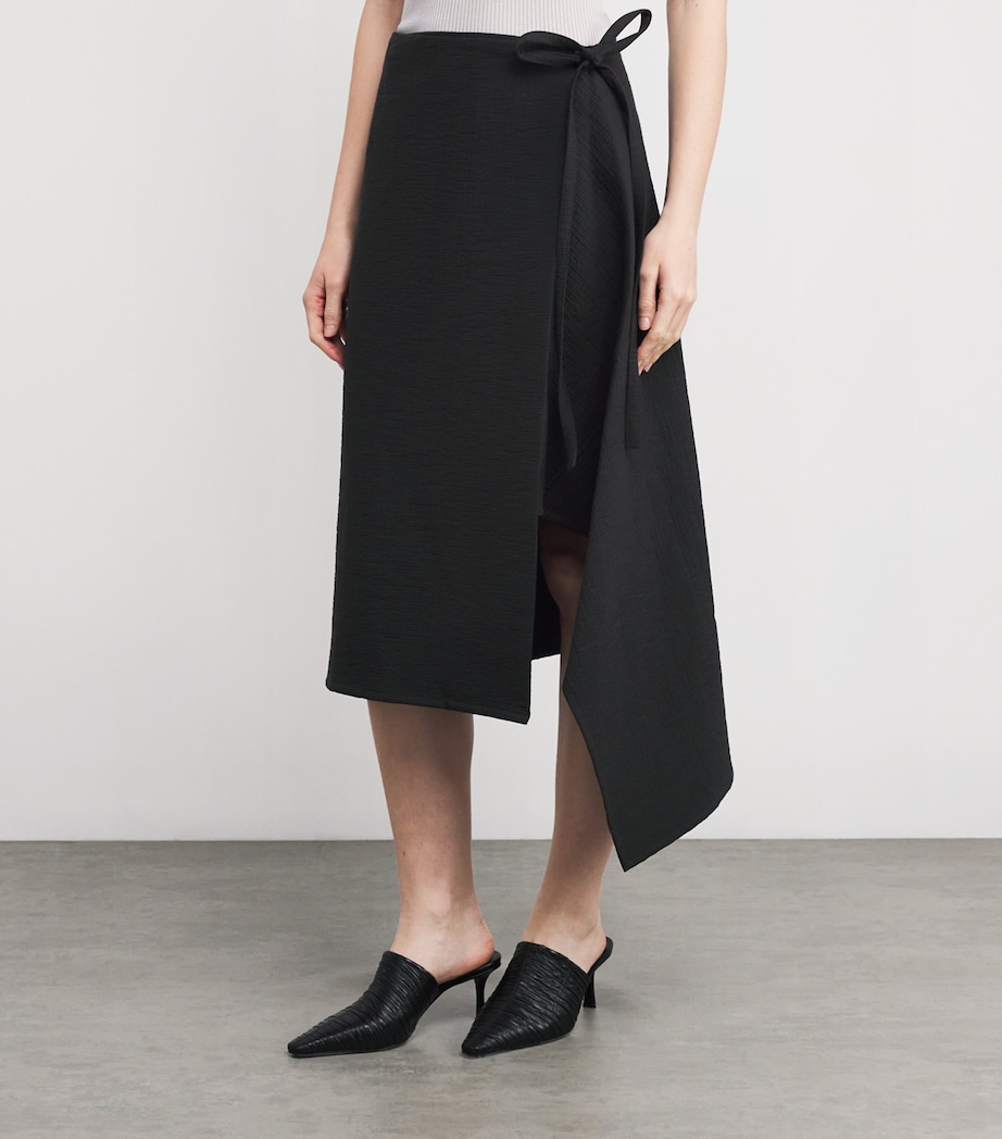 Cotton Wrap Midi Skirt 001BLACK Image 3