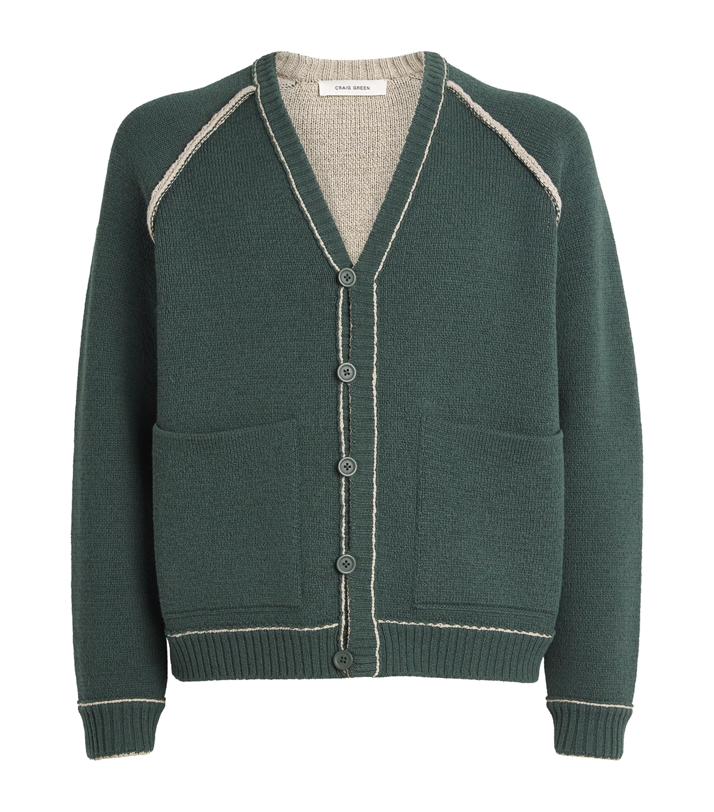 Craig Green Tape Knit Cardigan In Green