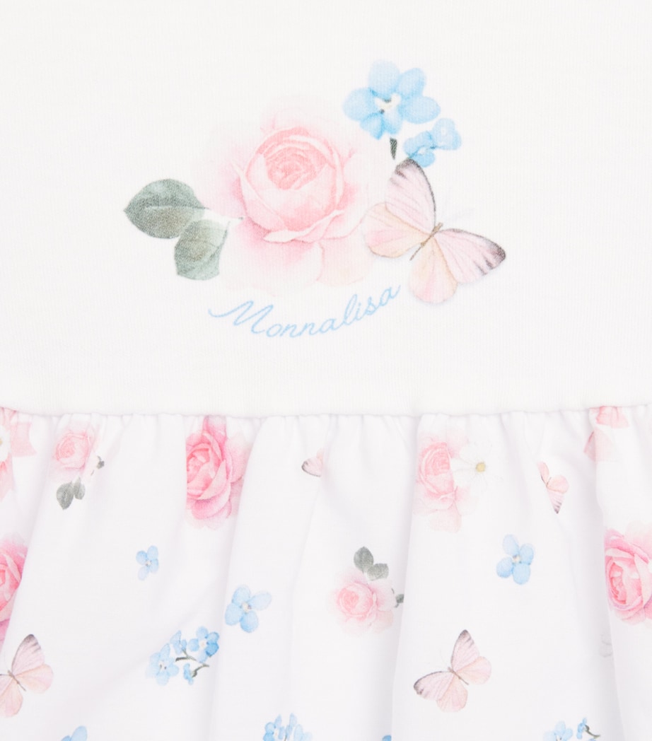 Monnalisa Cotton Floral Print Dress with Bloomers (1-9 Months) Optical White Image 3