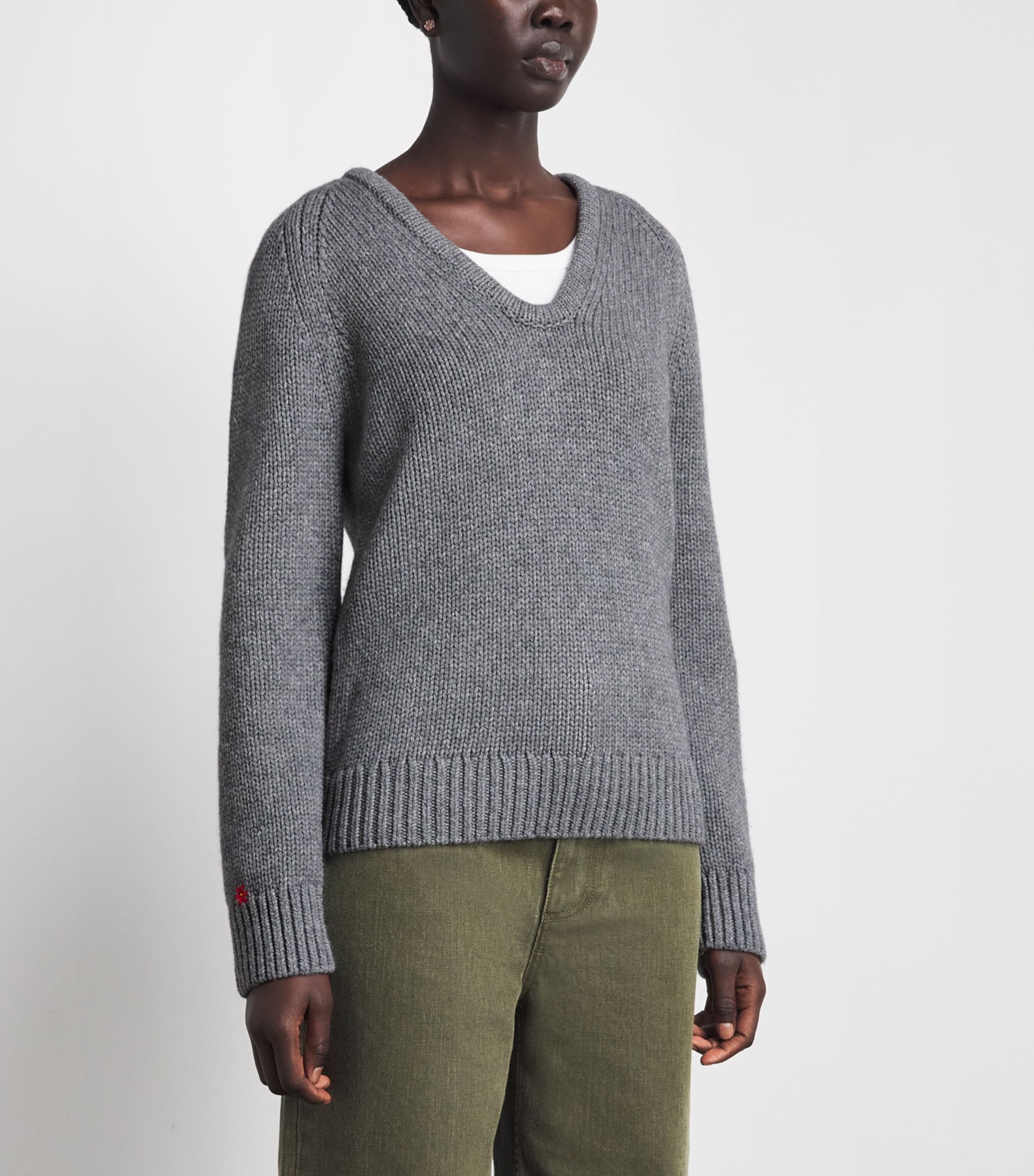 Tory Burch Womens Wool U-Neck Sweater Cloudy Gray Melange Image 4