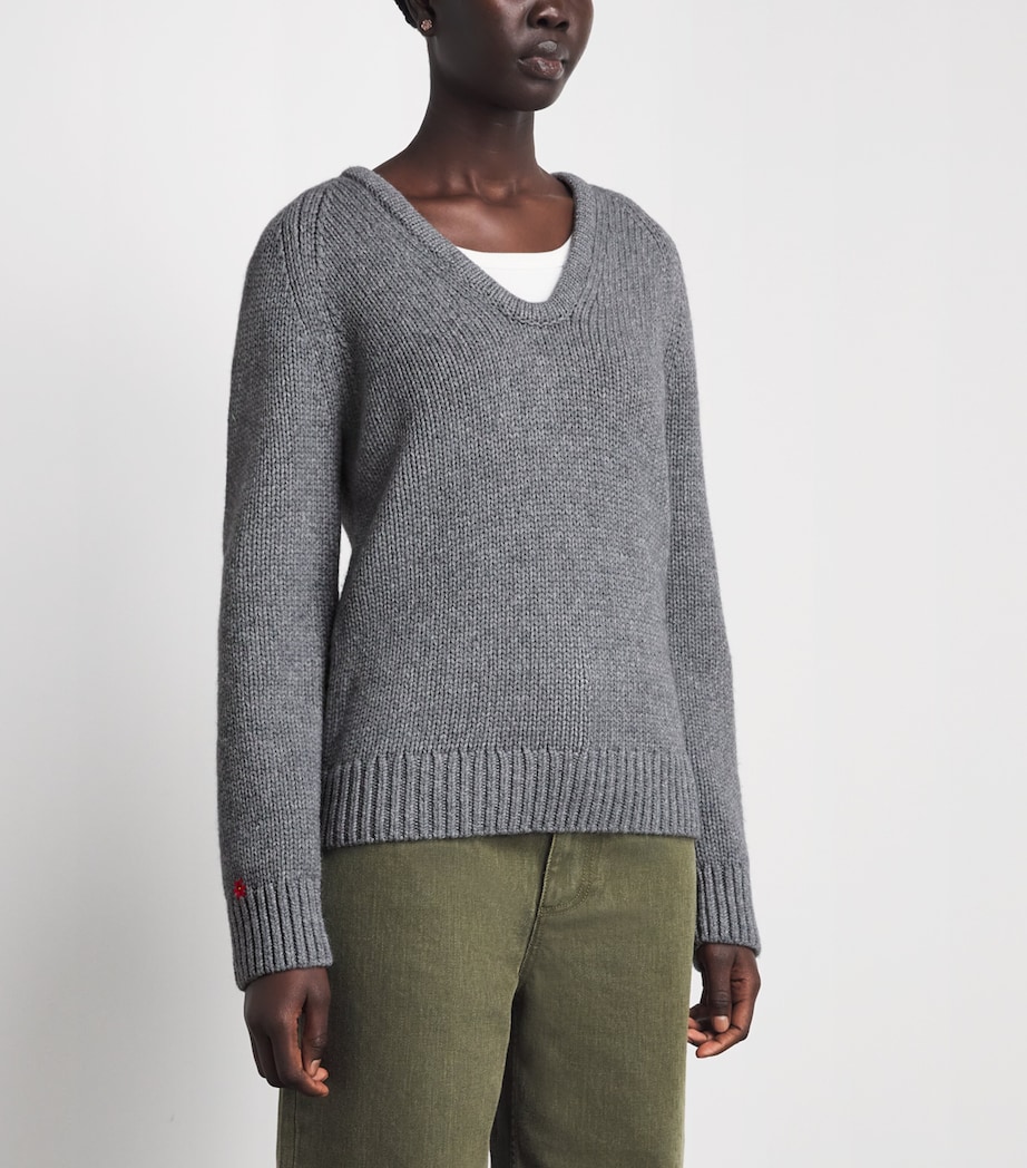 Tory Burch Womens Wool U-Neck Sweater Cloudy Gray Melange Image 4