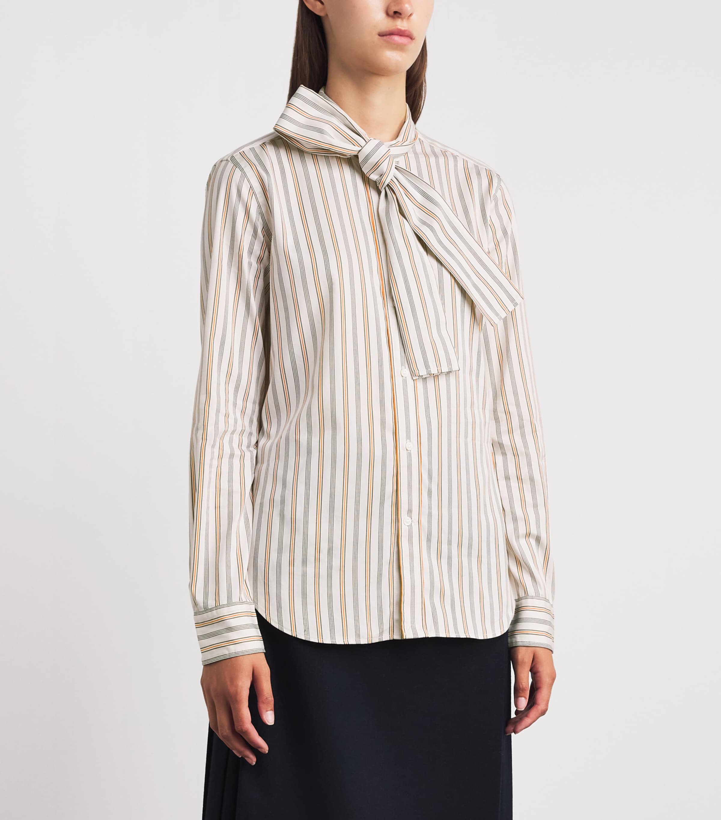 Polo Ralph Lauren Womens Cotton Tie-Neck Slim-Fit Shirt Crm Brwn Rd Image 4