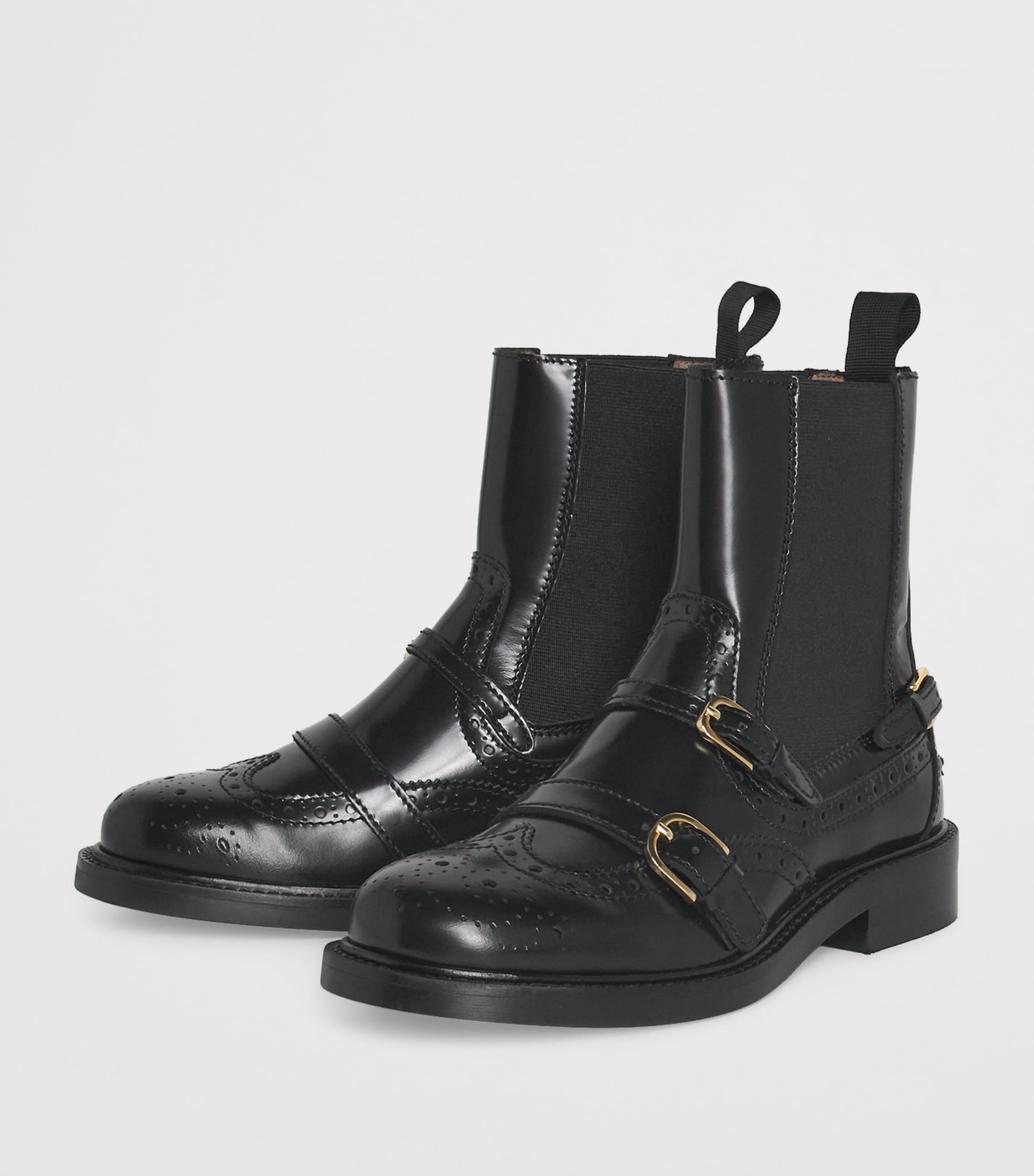 Leather Buckled Chelsea Boots BLACK Image 2
