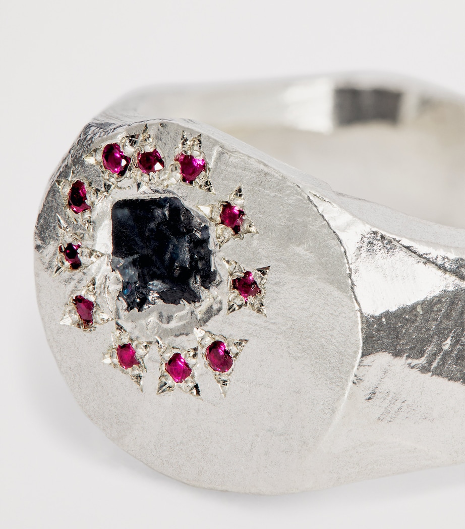 Recycled Sterling Silver, Sapphire and Ruby Island Signet Ring SILVER Image 4