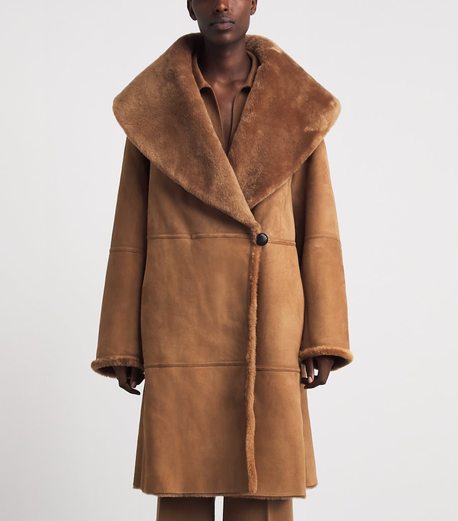 Lafayette 148 Womens Shearling Reversible Shawl-Collar Coat Vicuna Image 6