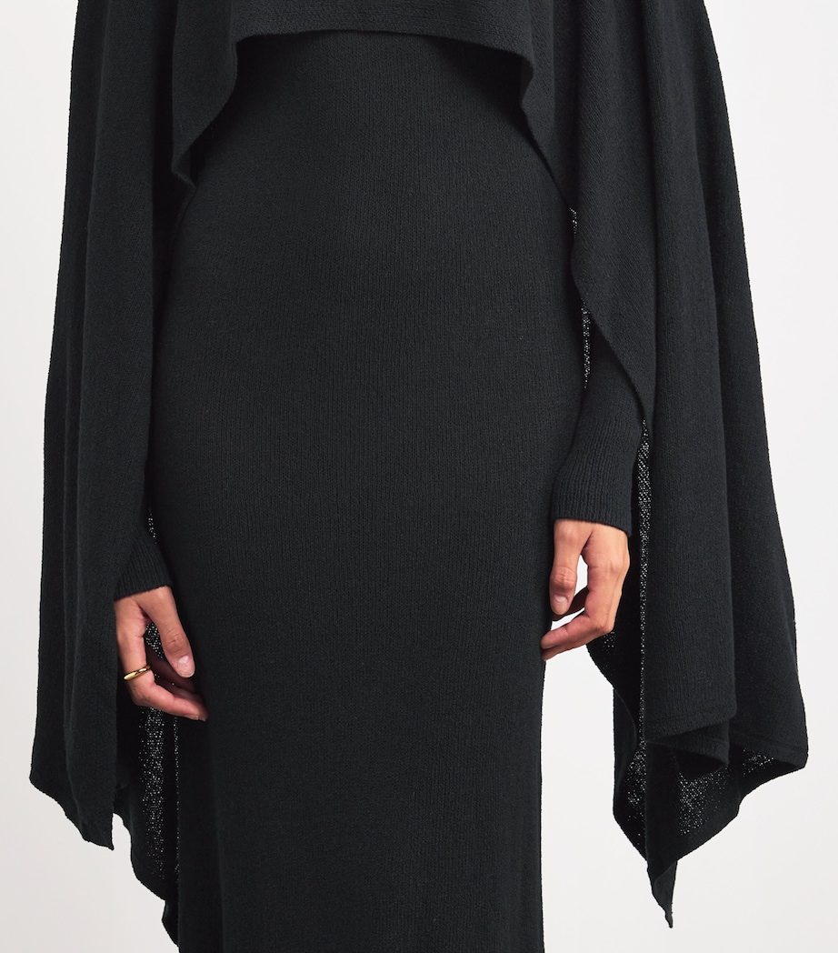 Silk Bouclé Cape-Detail Gown 001 BLACK Image 6
