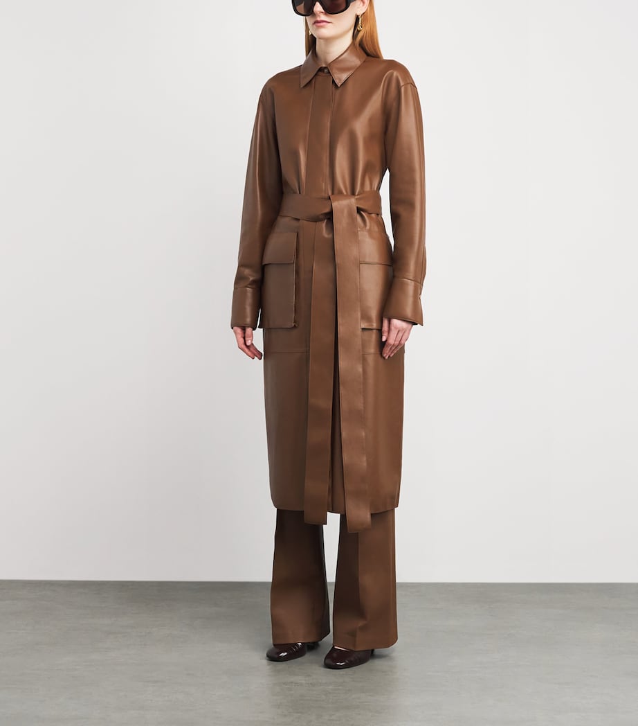 Joseph Womens Nappa Leather Okabe Trench Coat Cinnamon Image 3