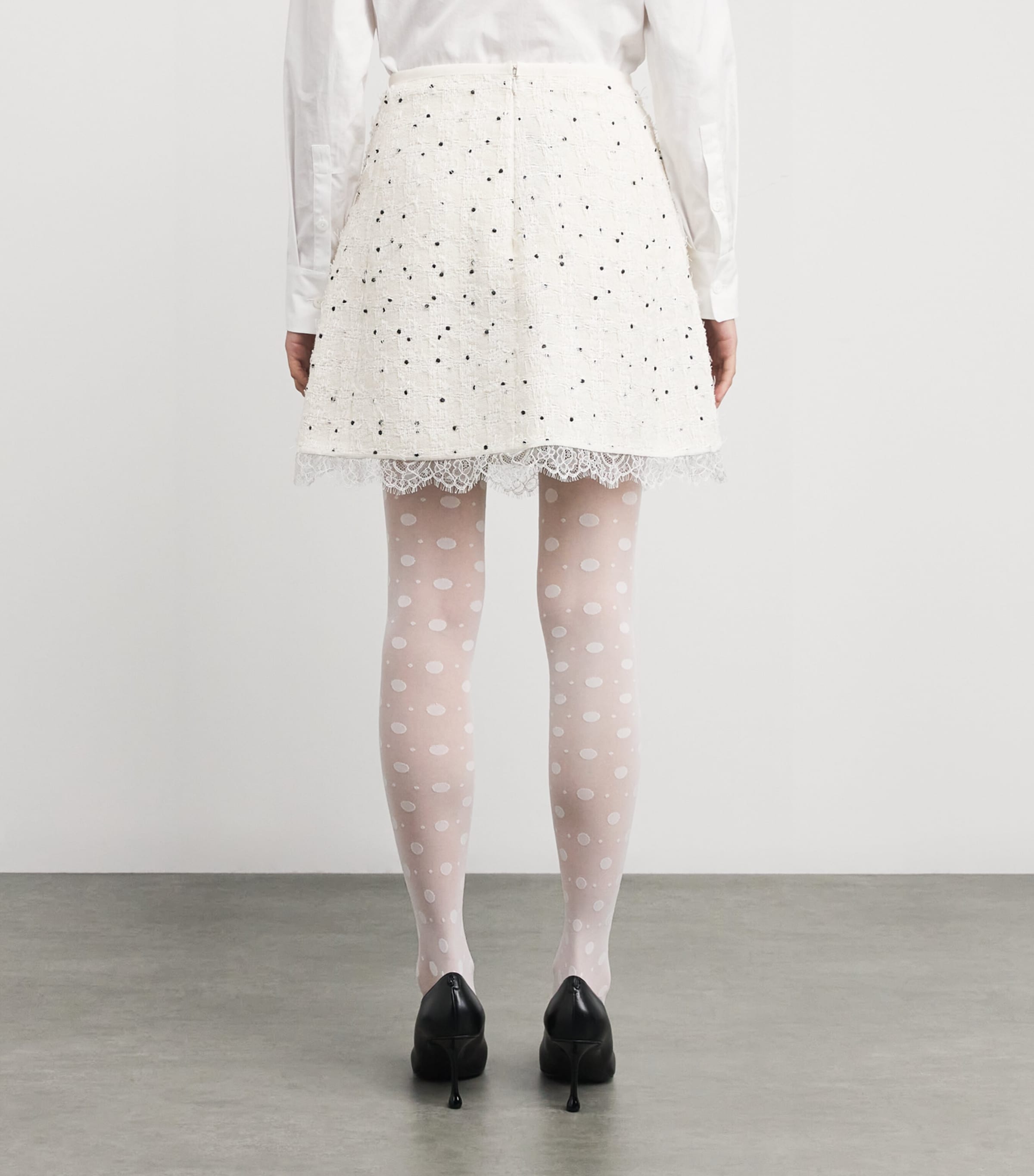 Cotton-Blend Polka Dot Mini Skirt M019 IVORY Image 4