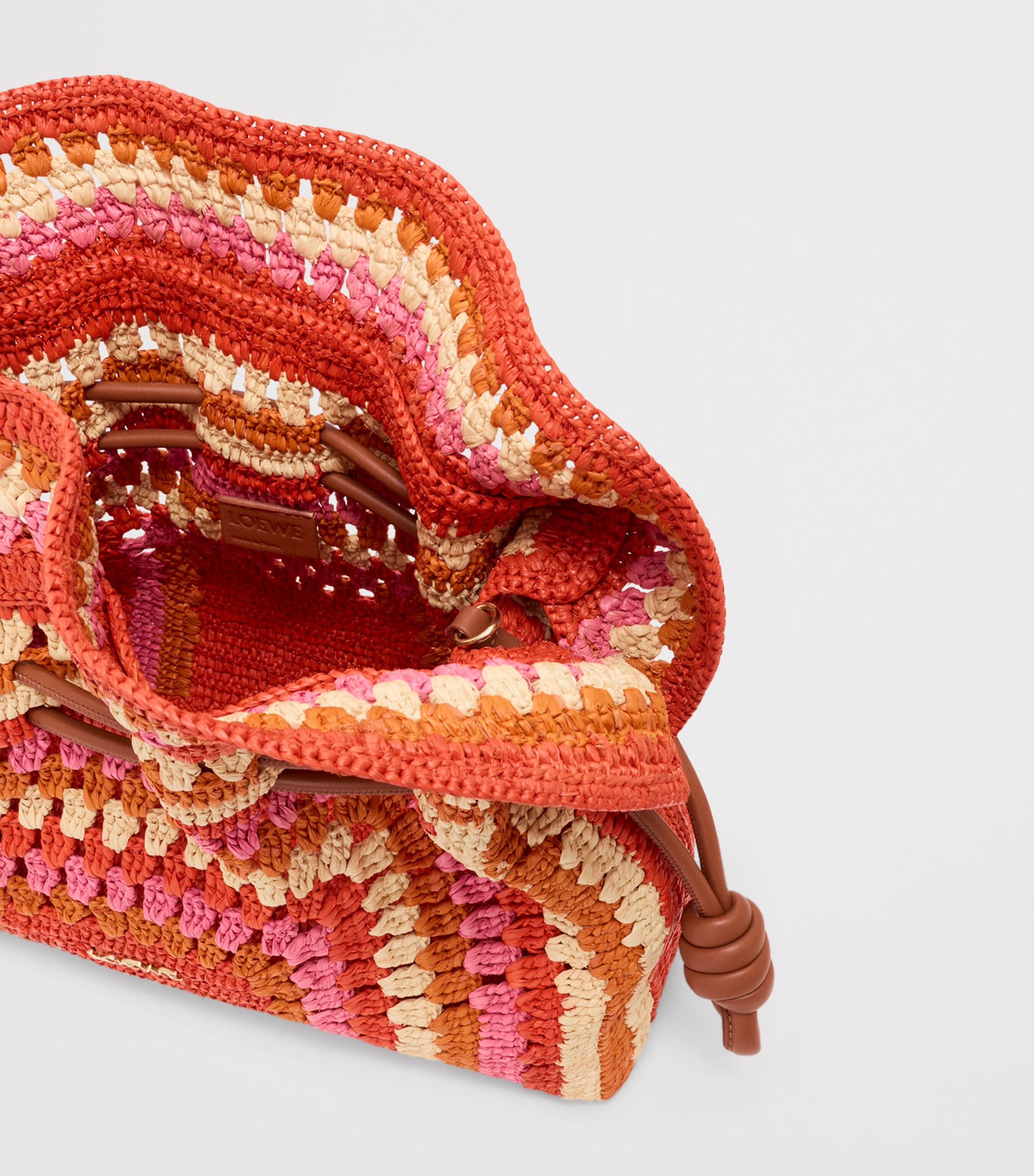 LOEWE x Paula's Ibiza Medium Raffia Flamenco Clutch Bag Bright Orange/pink Image 7