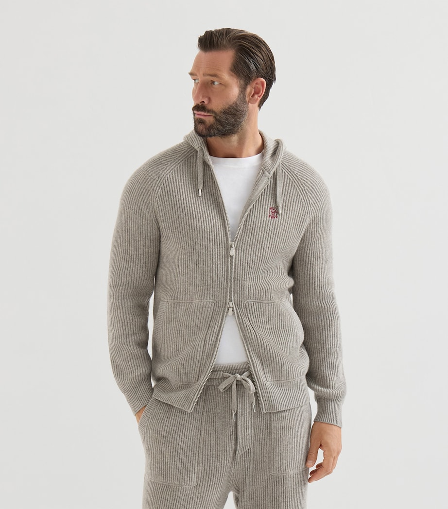Brunello Cucinelli Mens Cashmere Rib-Knit Zip-Up Cardigan Image 2