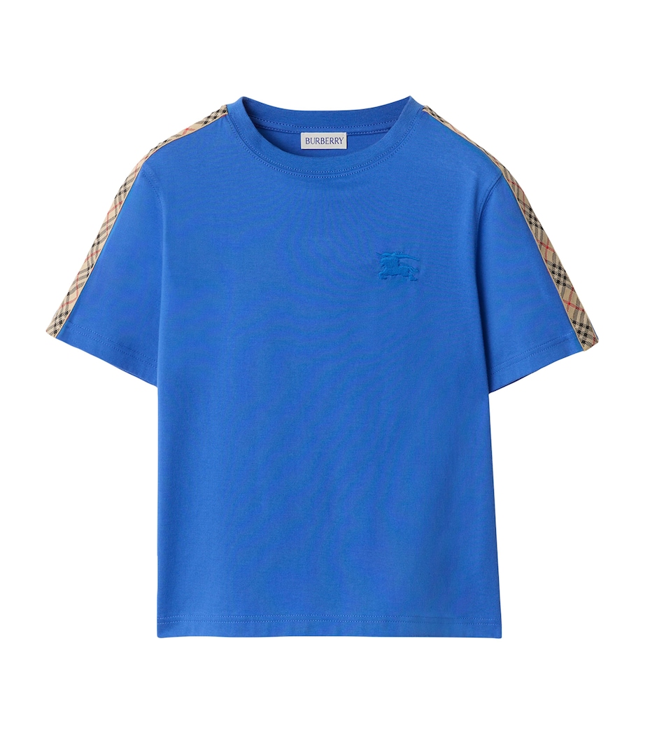 Burberry Kids Cotton Check-Trim T-Shirt (14 Years) Hyacinth Blue Image 1