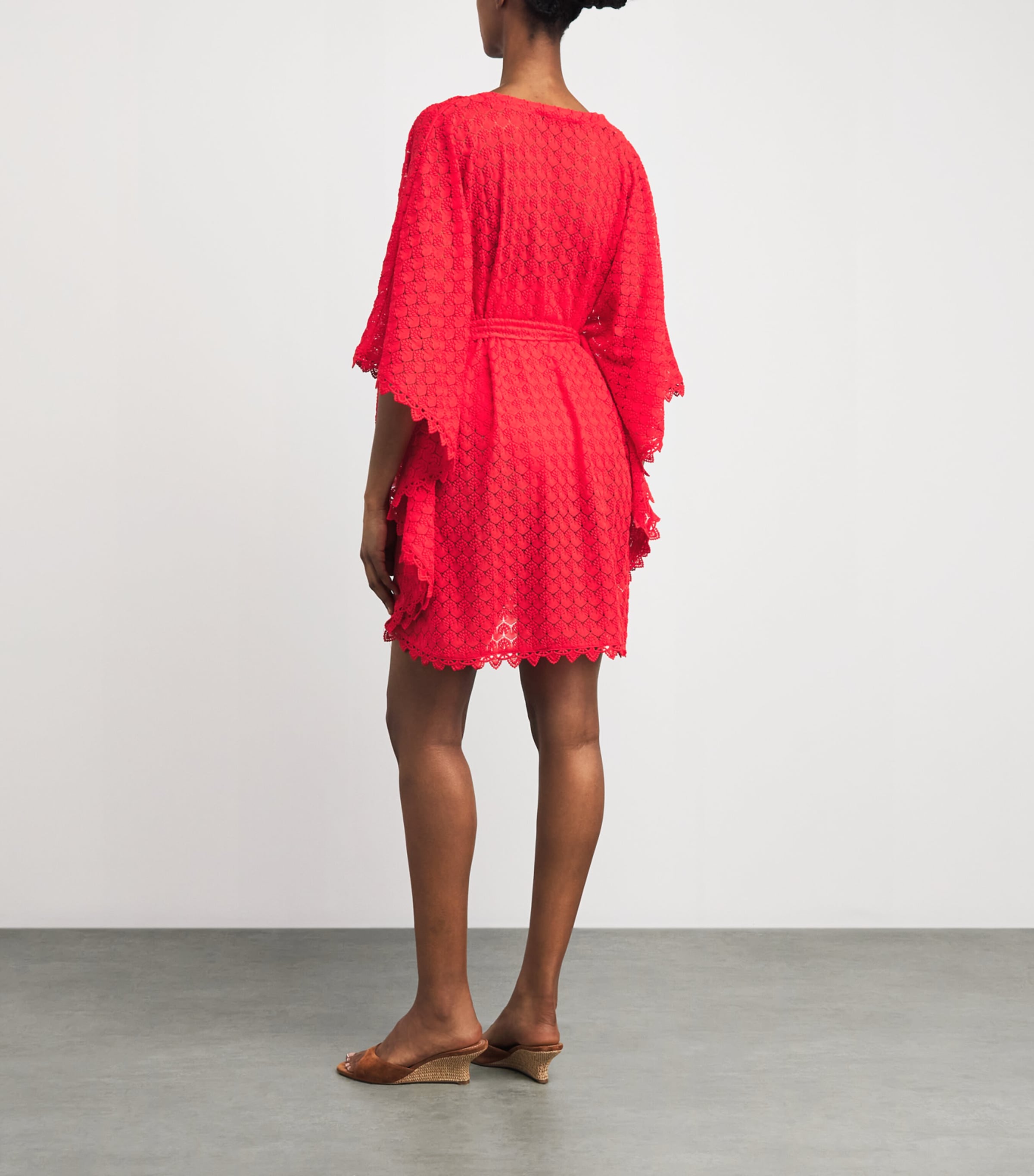 Melissa Odabash Womens Crochet Tie-Waist Petra Kaftan Red Image 4