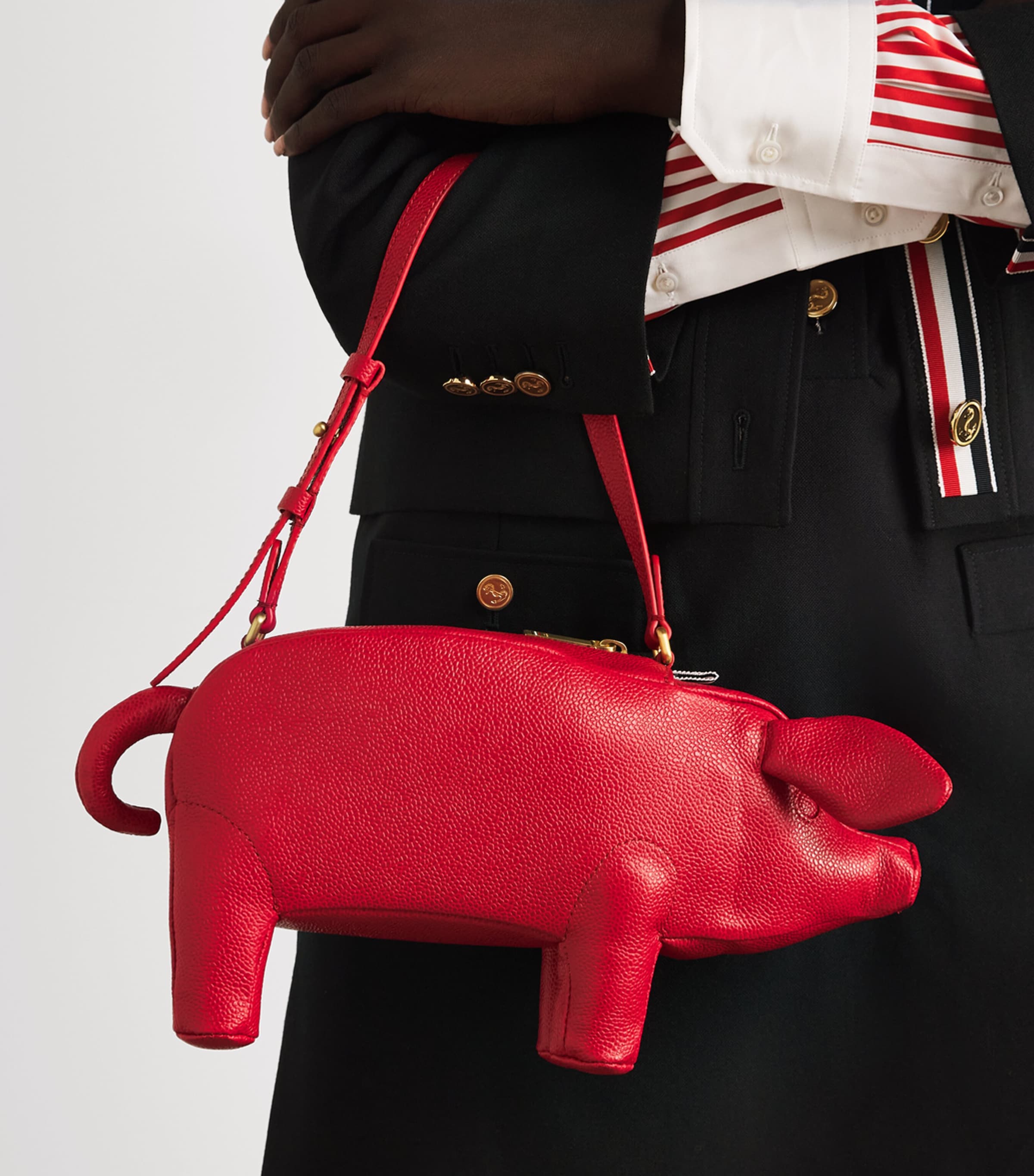 Thom Browne Leather Baby Pig Top-Handle Bag Red Image 4