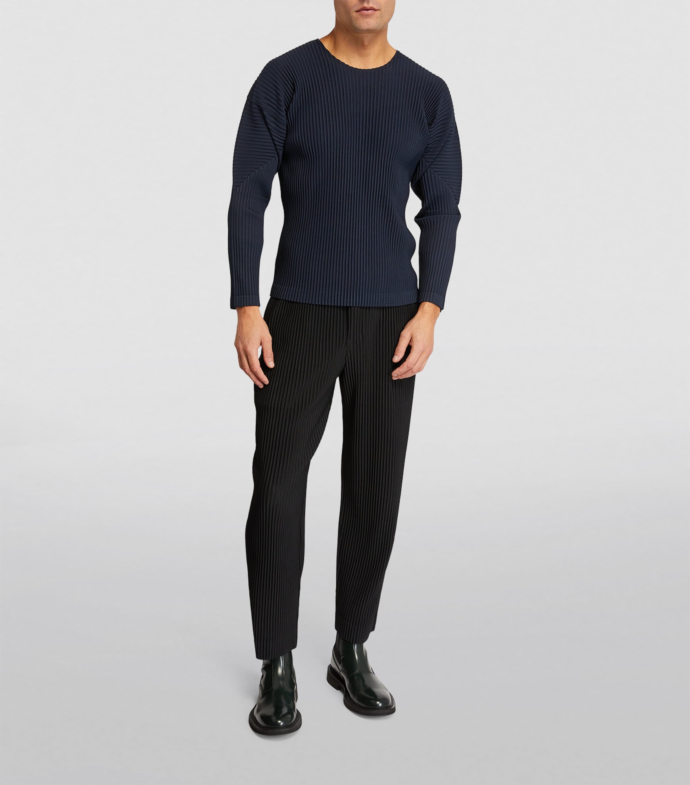 Homme Plissé Issey Miyake Navy Pleated Long-Sleeve T-Shirt
