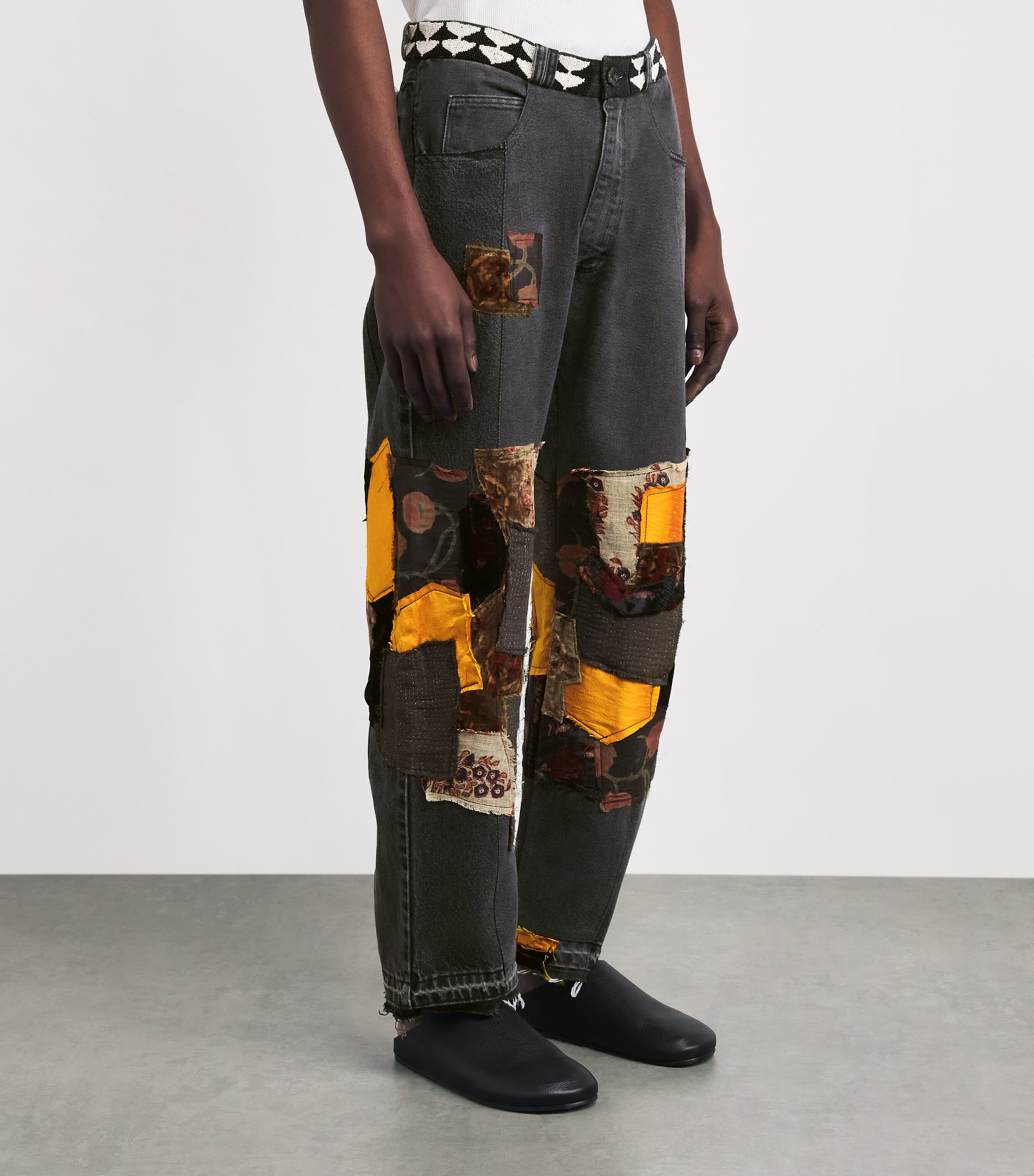 Kartik Research Mens Manali Patchwork Wide-Leg Jeans Black/orange/nvy/red Image 4