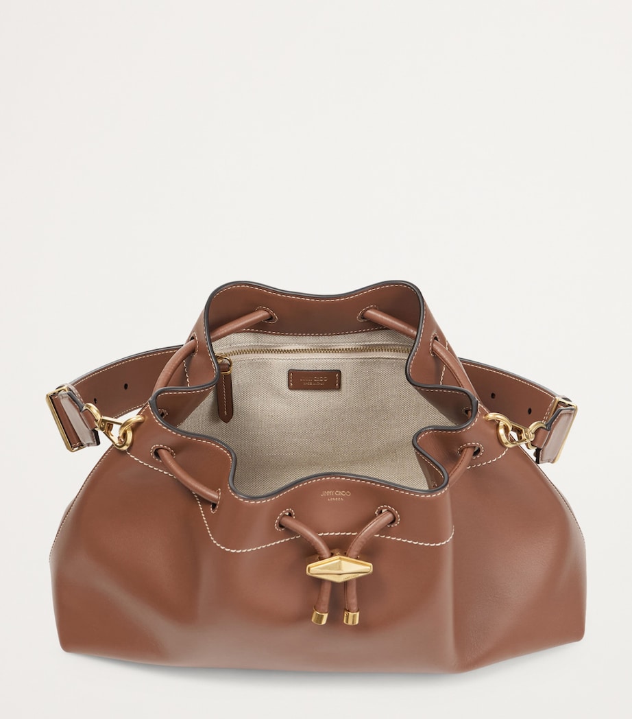 Medium Cinch Leather Bucket Bag TAN/ECRU/GOLD Image 5