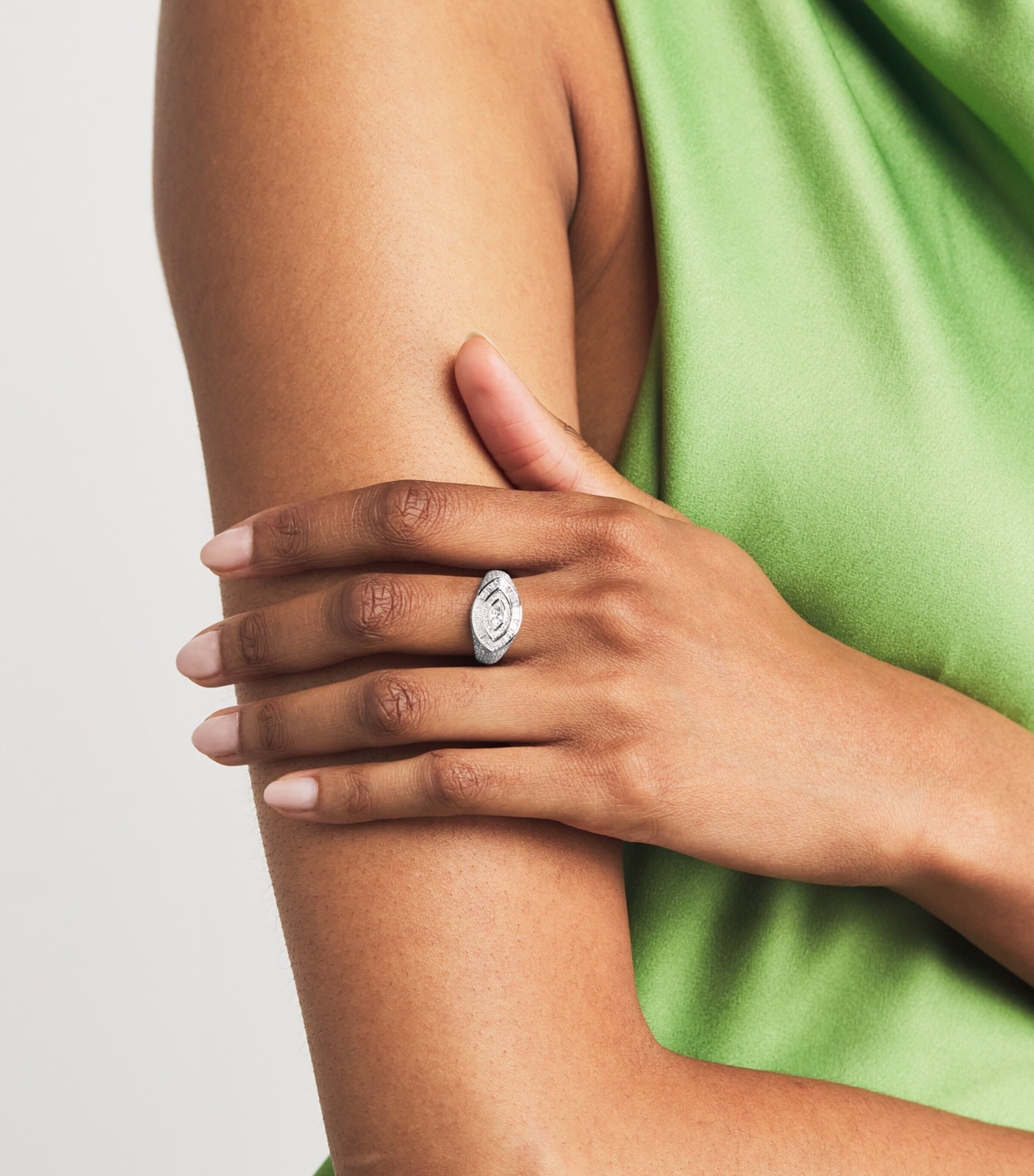 White Gold and Diamond Evil Eye Ring WHITE GOLD Image 2