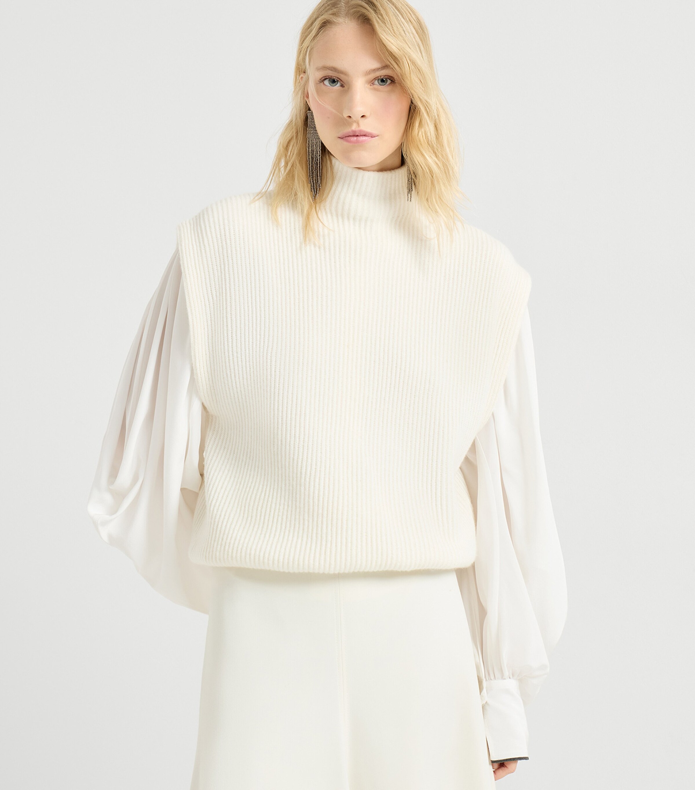 Cashmere Monili Zip-Up Rollneck Sweater Vest CKR53 Image 7