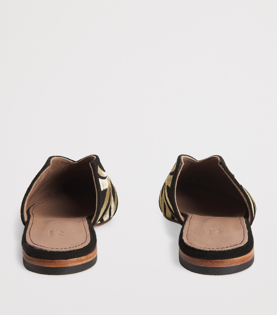 Suede Embroidered Palazzo Signoria Mules BLACK/GOLD Image 4