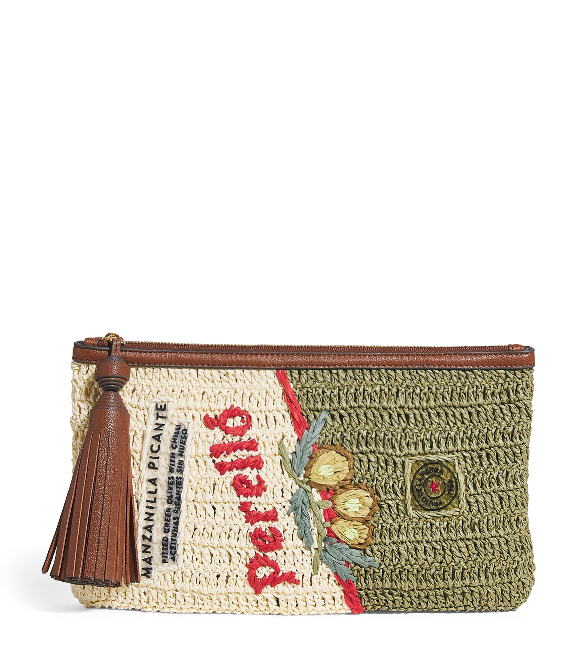 Anya Hindmarch Leather-Raffia Olives Clutch Bag Chalk Paper Raffia Image 1