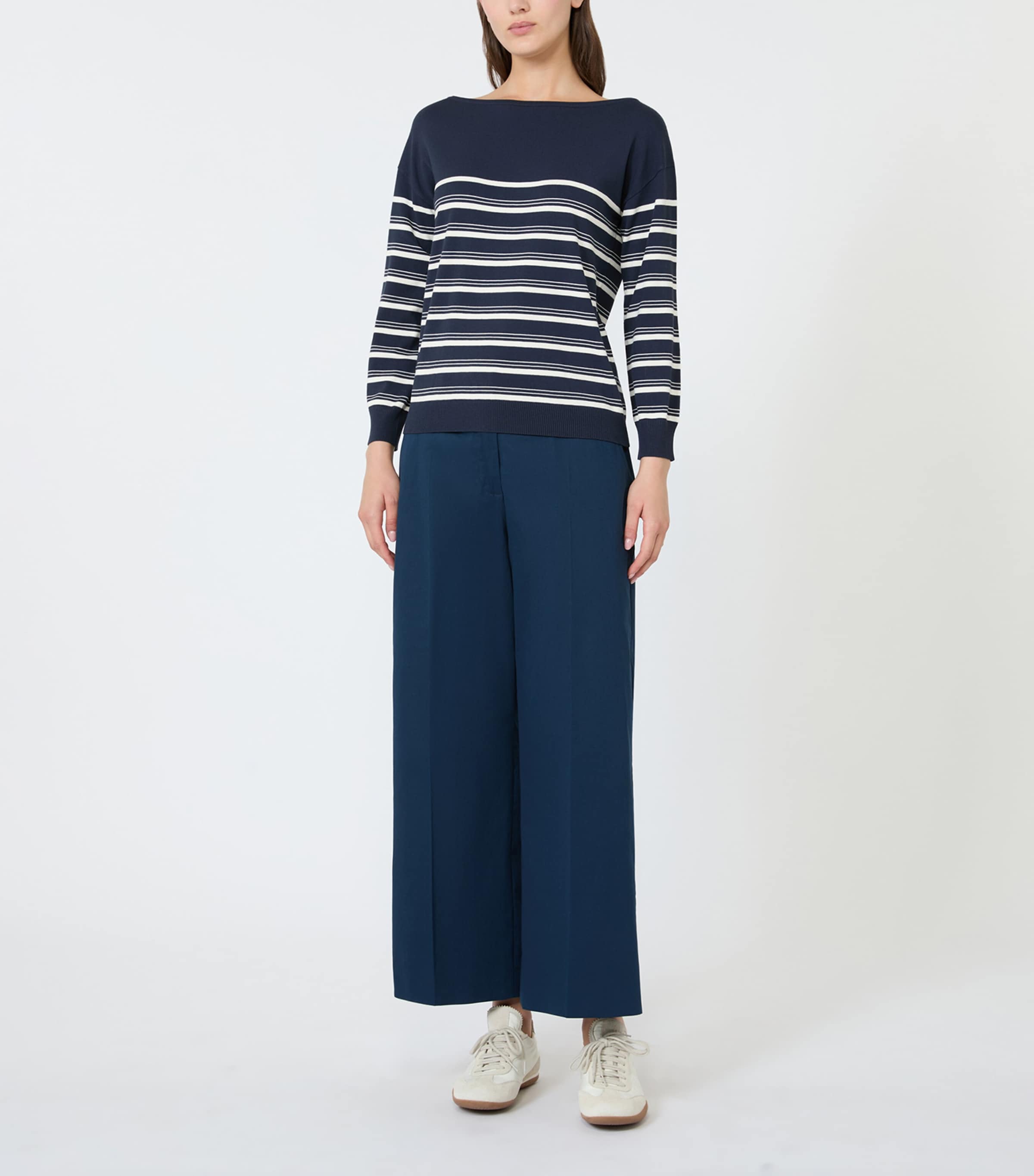 Weekend Max Mara Womens Stretch-Cotton Wide-Leg Trousers Navy Image 2