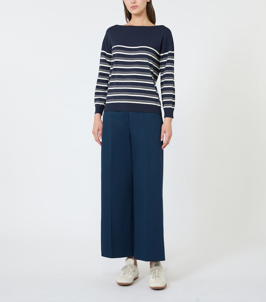 Weekend Max Mara Womens Stretch-Cotton Wide-Leg Trousers Navy Image 2