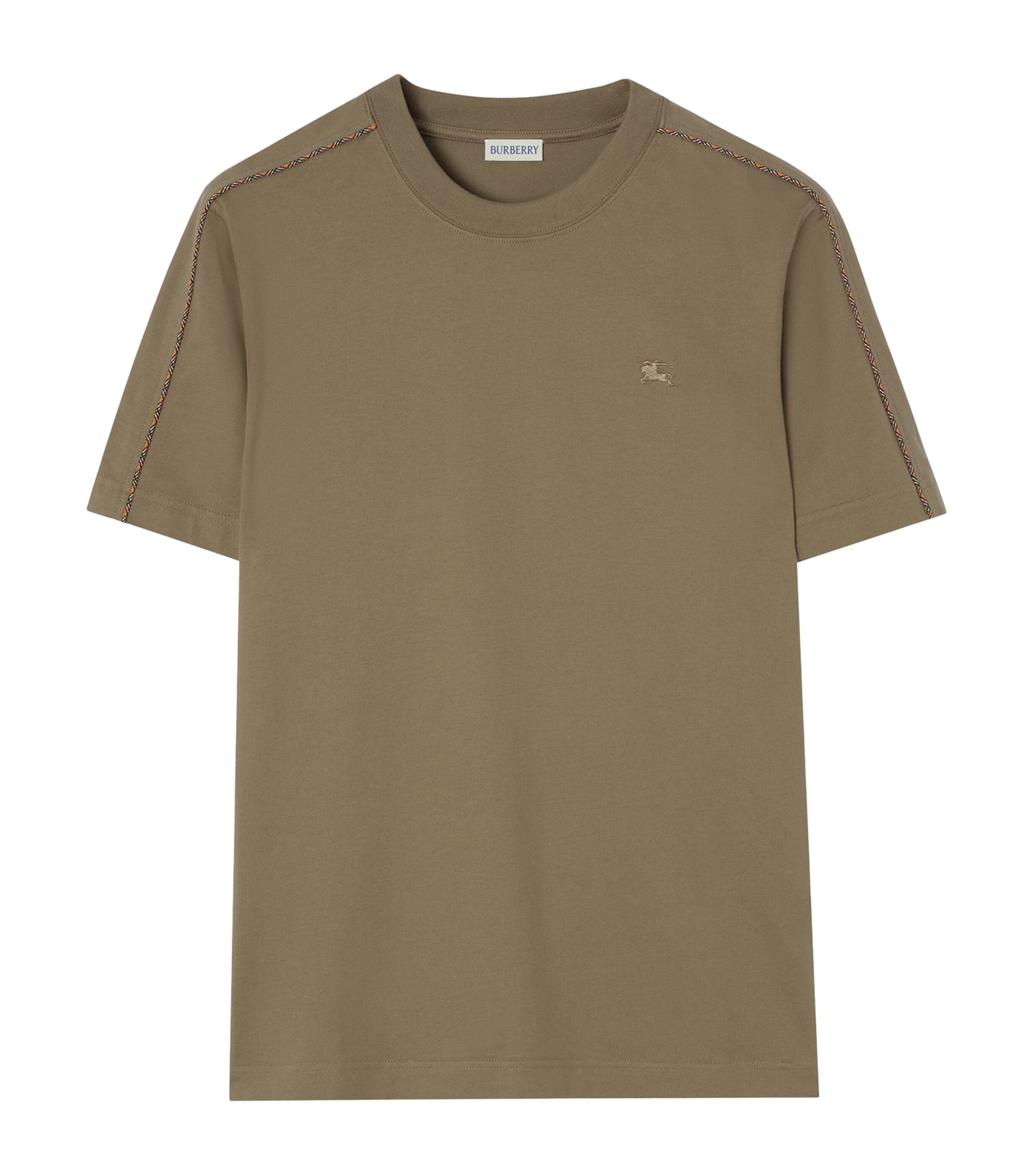 Burberry Mens Cotton Check-Piping Slim T-Shirt Finch Brown Image 1