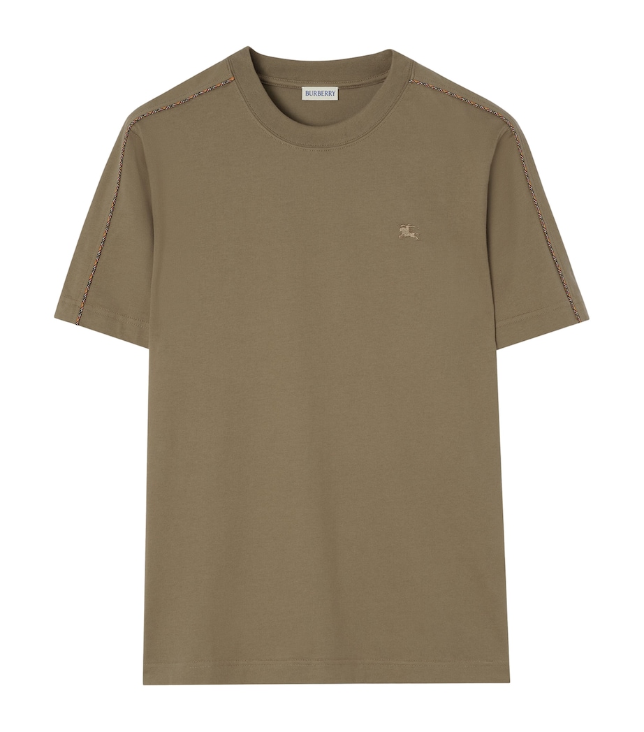 Burberry Mens Cotton Check-Piping Slim T-Shirt Finch Brown Image 1