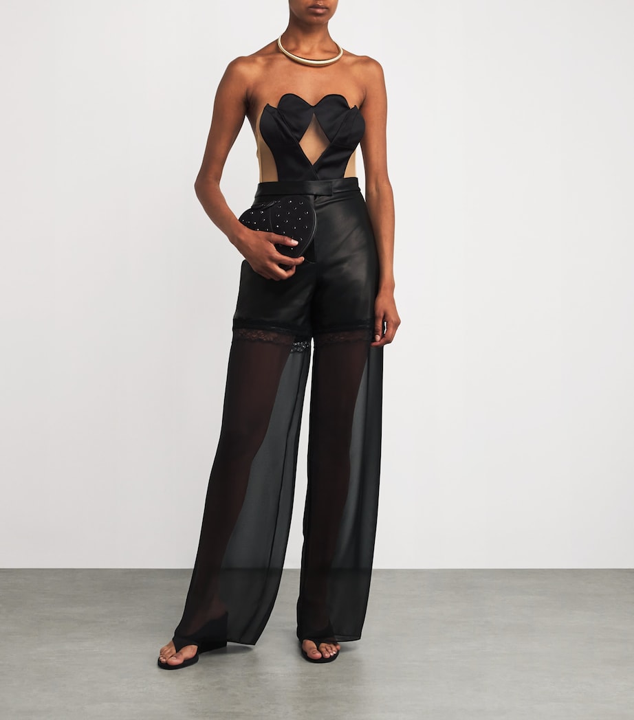 Leather Hybrid Wide-Leg Trousers BLACK Image 2