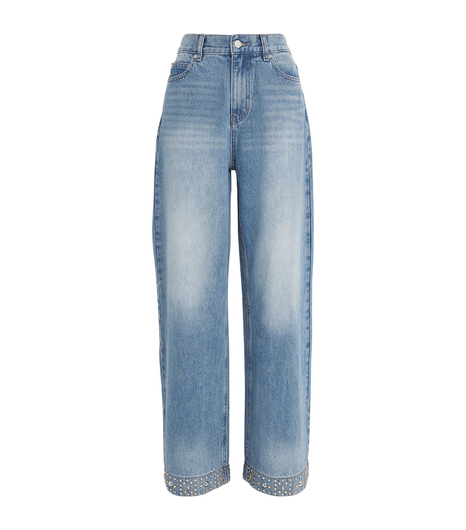 Sandro Paris Womens Embellished Straight-Leg Jeans Blue Jean Image 1