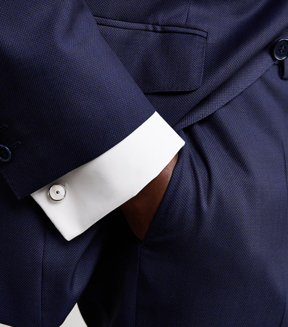 Sterling Silver, Mother-Of-Pearl and Sapphire Round Cufflinks WHITE Image 2