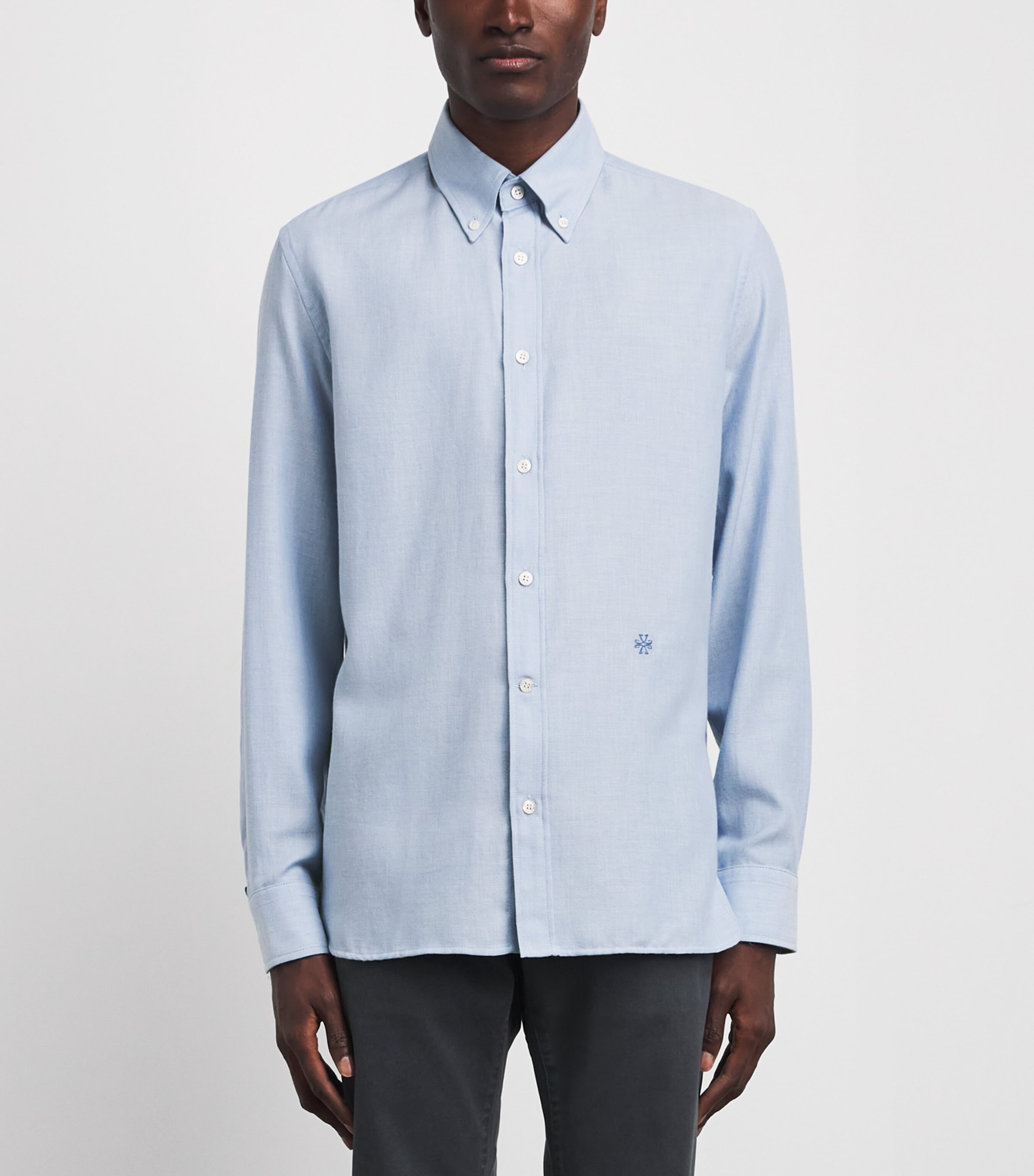 Jacob Cohën Mens Cotton-Cashmere Batavian Twill Embroidered Shirt Azure Image 4