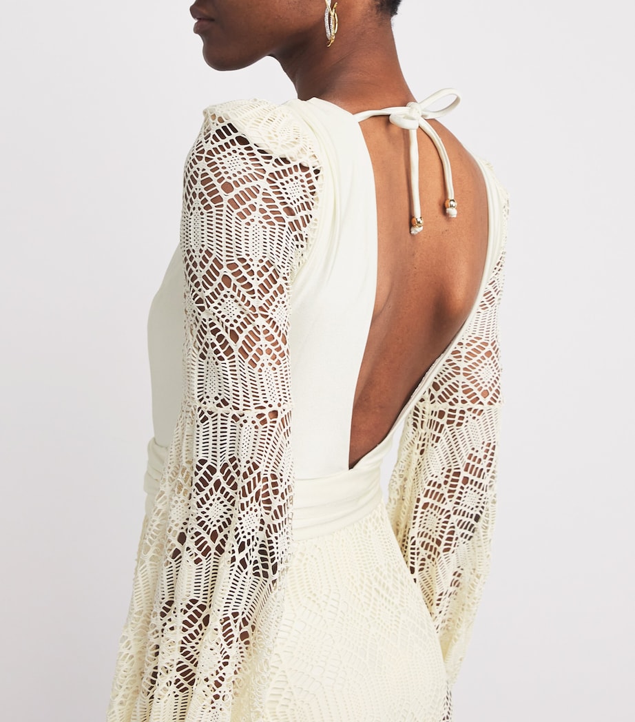 Crocheted Embellished Maxi Dress WHITE/TBD Image 4
