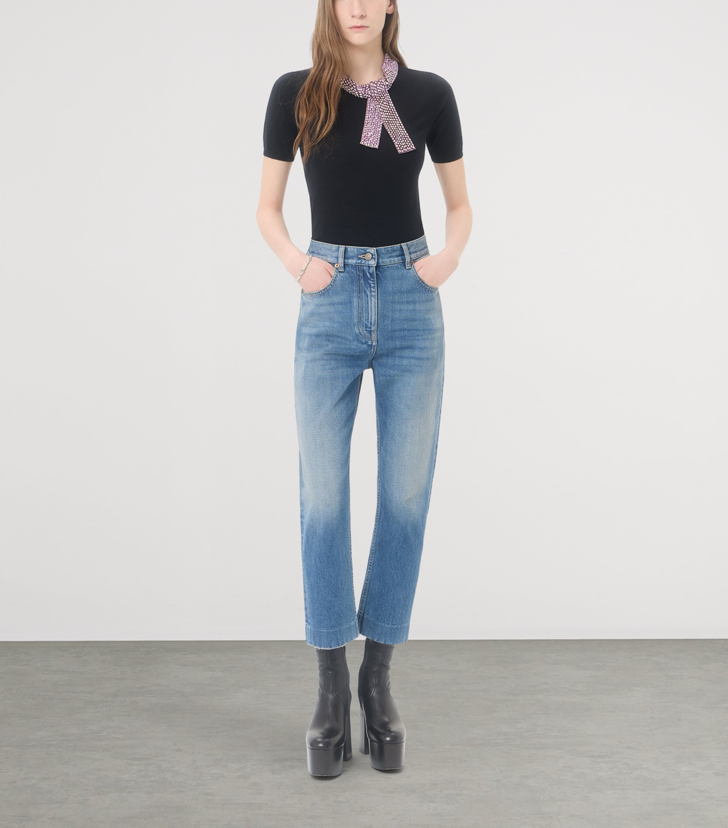 Valentino Womens Virgin Wool Embellished Neck Sweater Image 2