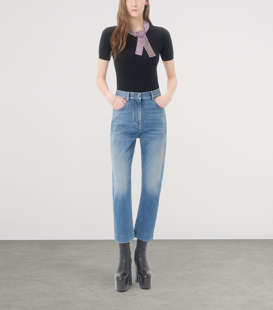 Valentino Womens Virgin Wool Embellished Neck Sweater Image 2