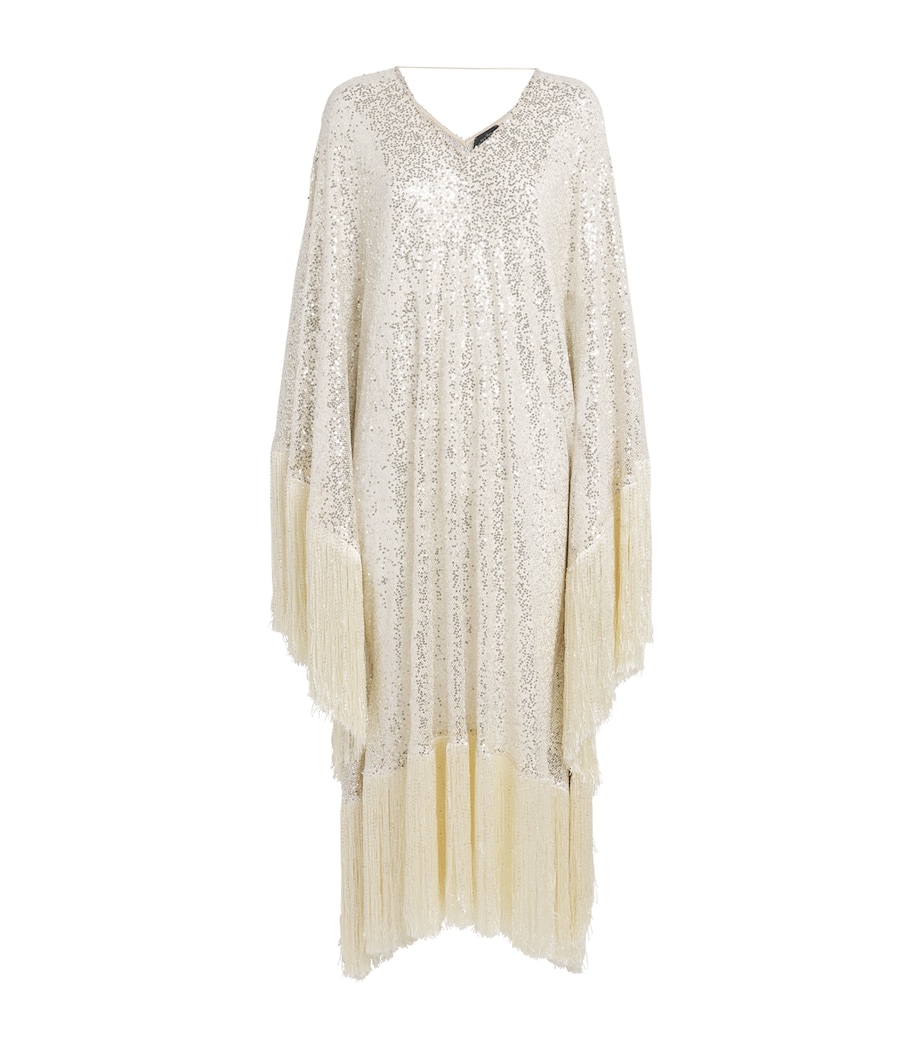 Fringe-Trim Sequinned Kaftan CHAMPAGNE Image 1